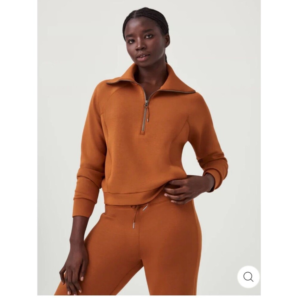 Spanx AirEssentials Half Zip Pullover Butterscotch Orange Sweatshirt Womens M